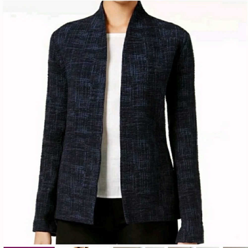Eileen Fisher Crosshatch Open Front Blue Blazer Size Medium